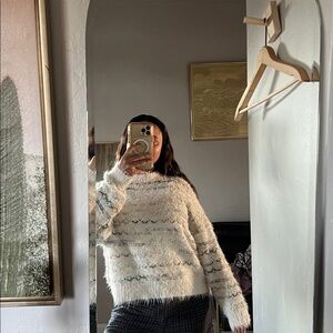 Altar'd State Cream and Gray Patterned Sweater